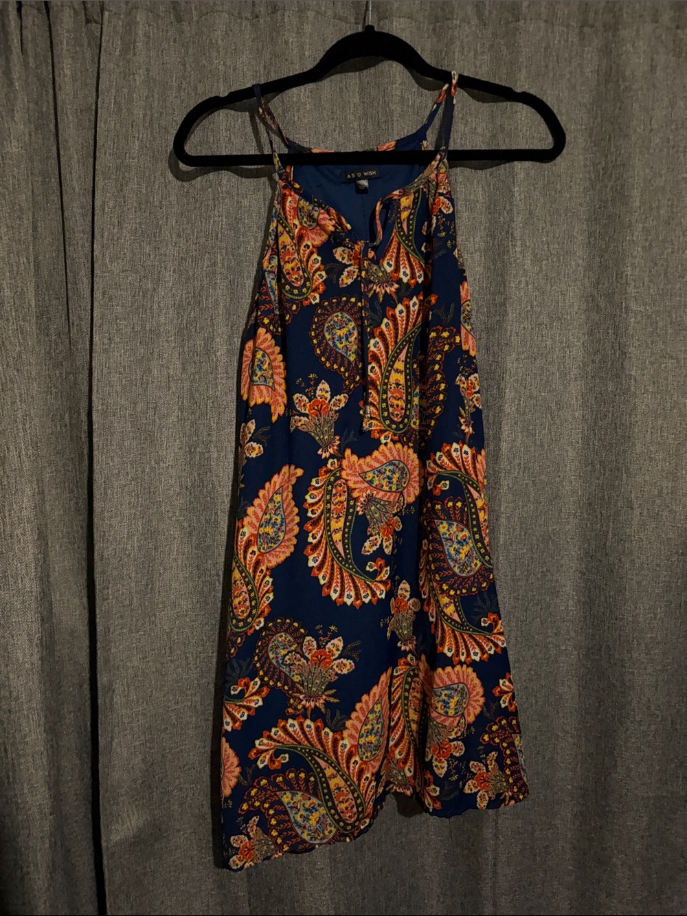 As you Wish Navy Paisley Midi Dress with Orange Accents